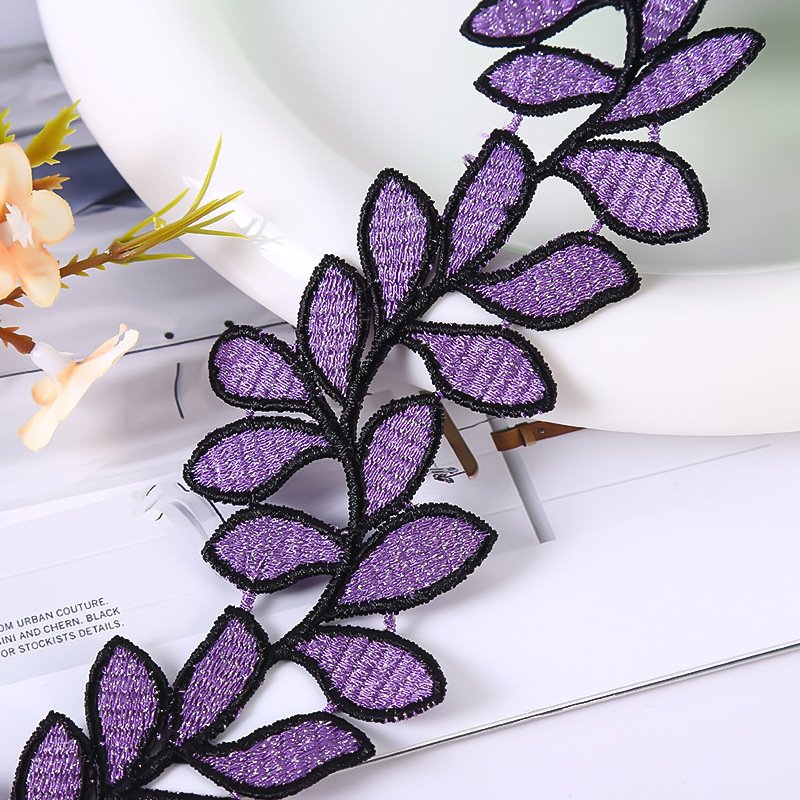 width 6 cm Water Soluble embroidered Lace Trimming Polyester bar code leaves Lace ribbon for dress