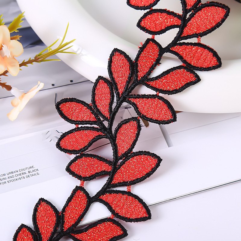 width 6 cm Water Soluble embroidered Lace Trimming Polyester bar code leaves Lace ribbon for dress