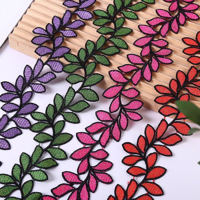 width 6 cm Water Soluble embroidered Lace Trimming Polyester bar code leaves Lace ribbon for dress
