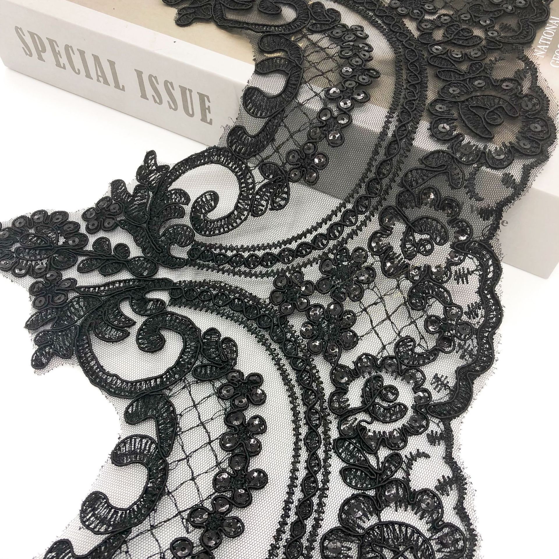 Hot sale wholesale price multi colors embroidery sequined lace trim with cord LT2508B