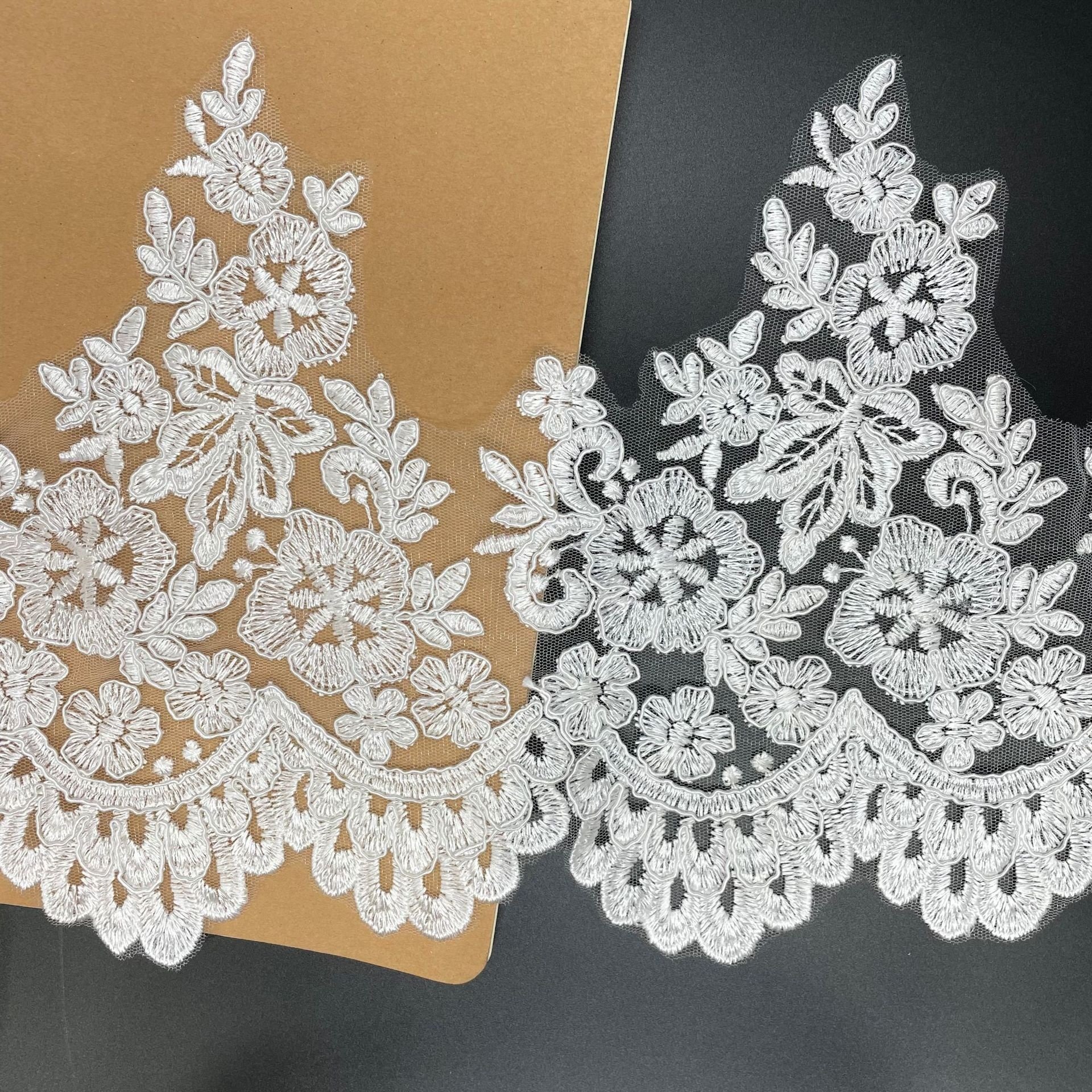24CM Wholesale ivory embroidery floral mesh border lace trimming for bridal wedding dress LT2663B