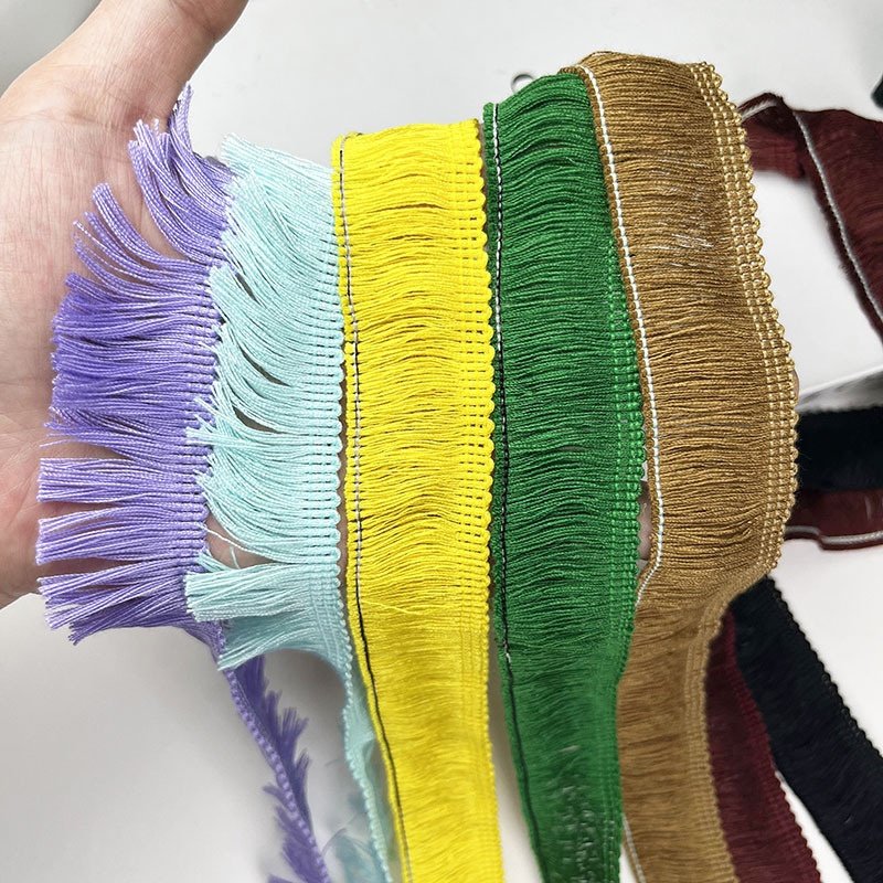 Wholesale 3cm row colored polyester cotton fringe tassel lace trim for home textiles, carpets flag, curtains, clothes garment