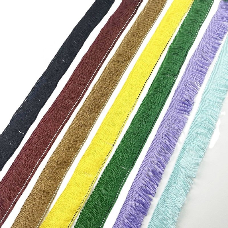 Wholesale 3cm row colored polyester cotton fringe tassel lace trim for home textiles, carpets flag, curtains, clothes garment