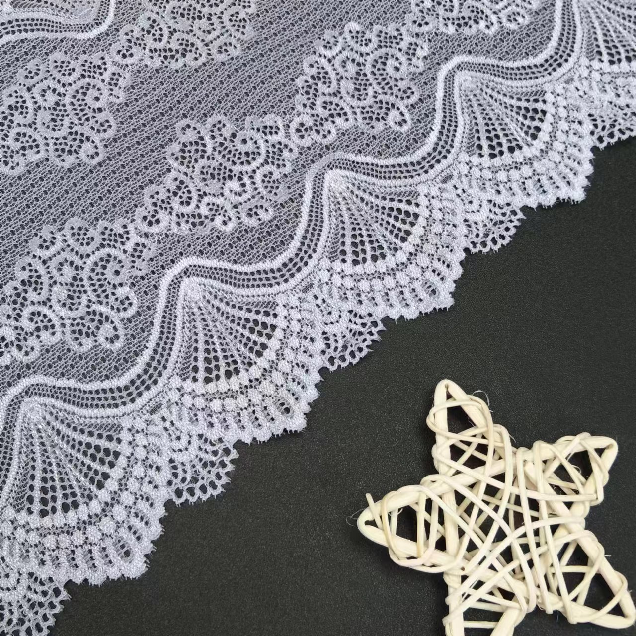Customized 20.5 cm Nylon Spandex Tulle Lace Trim Elastic Knitted Underwear Accessories White Lace for Decoration Use