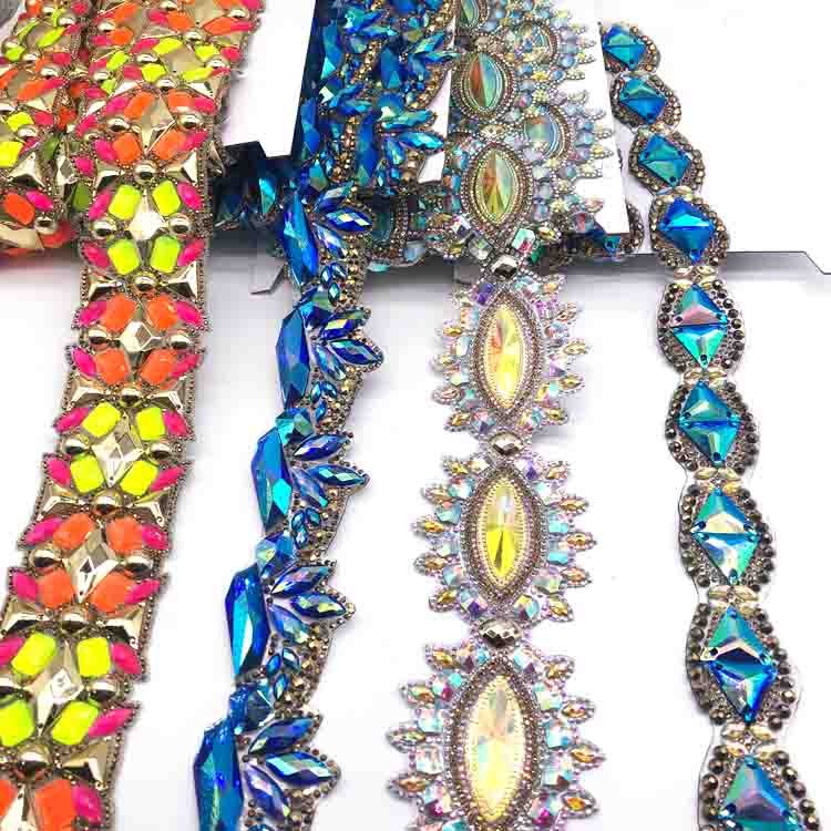 Miami carnival costumes trim iron on rhinestone applique trimming for garment accessories craft