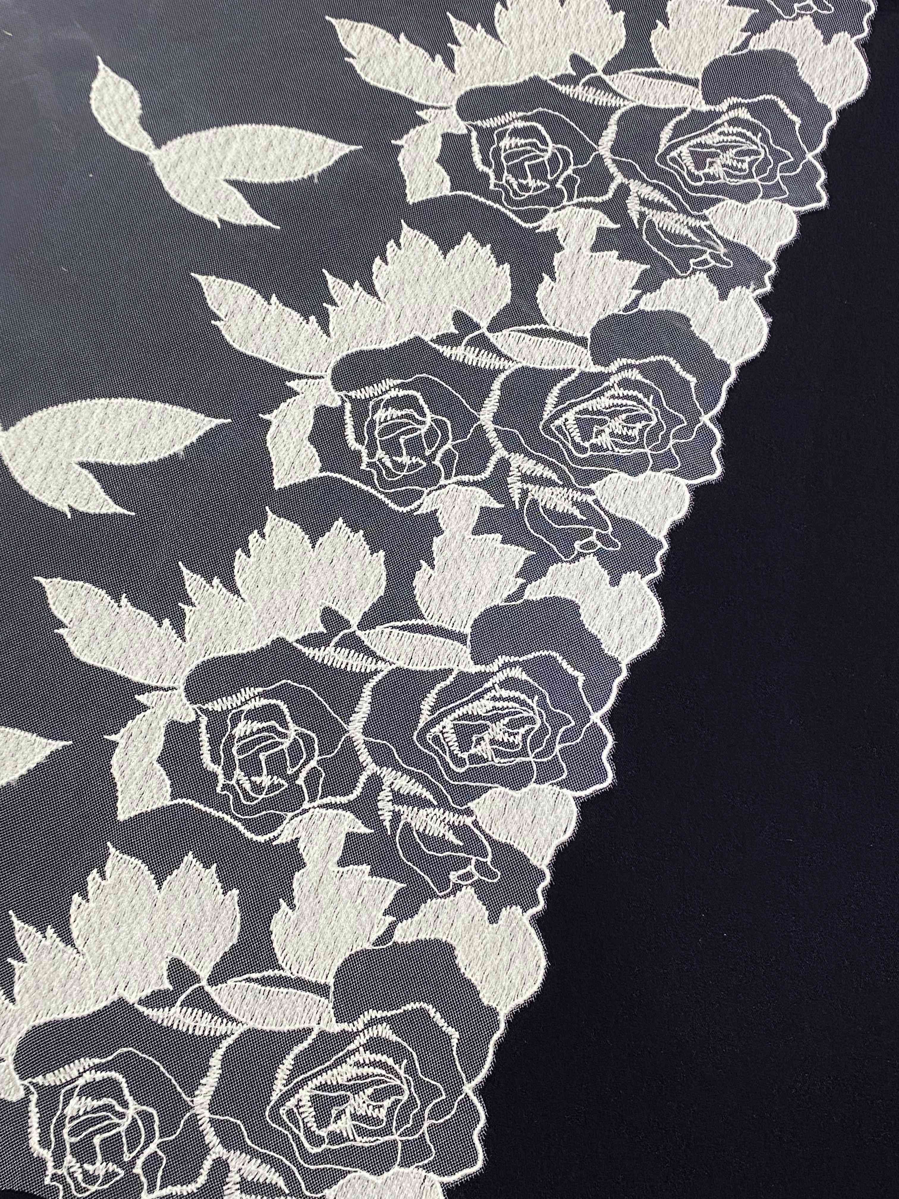 New Design Grace White Black Tulle Embroidered Lace Trim Voile Flower Embroidery Lace Fabric For Woman Lingerie