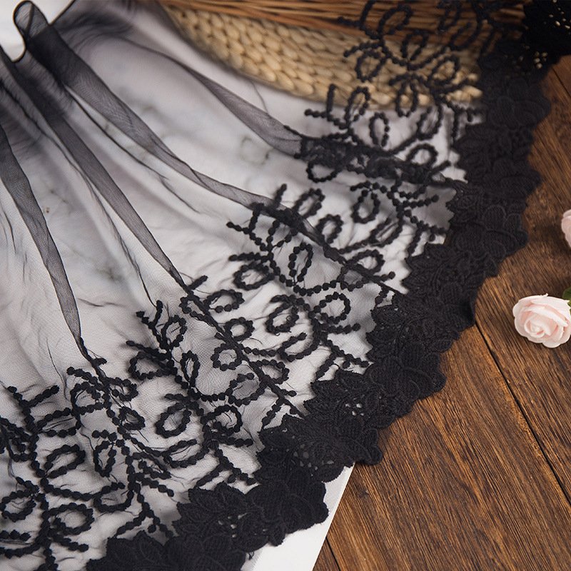 Women Wedding Dress Accessories Polyester Material White Mesh Fabric Flower Embroidery Lace Trim