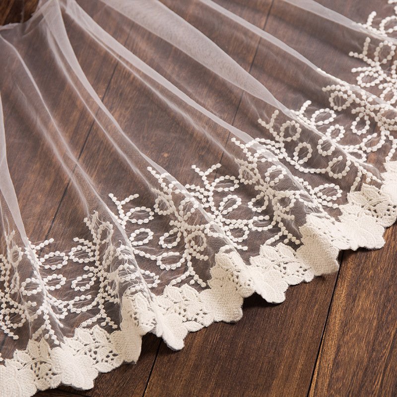 Women Wedding Dress Accessories Polyester Material White Mesh Fabric Flower Embroidery Lace Trim