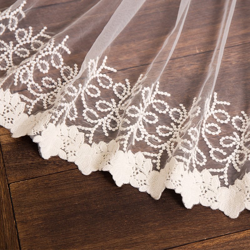 Women Wedding Dress Accessories Polyester Material White Mesh Fabric Flower Embroidery Lace Trim