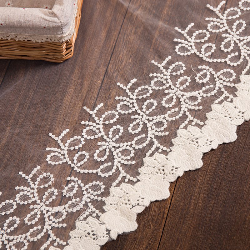Women Wedding Dress Accessories Polyester Material White Mesh Fabric Flower Embroidery Lace Trim