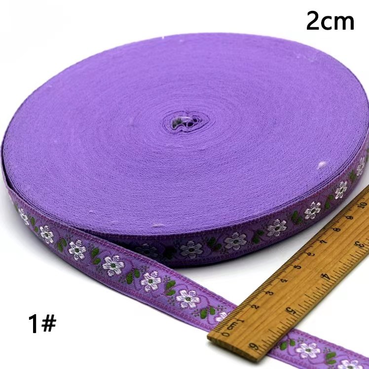 2cm National Ethnic Wind Jacquard Webbing flower embroidery nylon single face jacquard trimming for bag