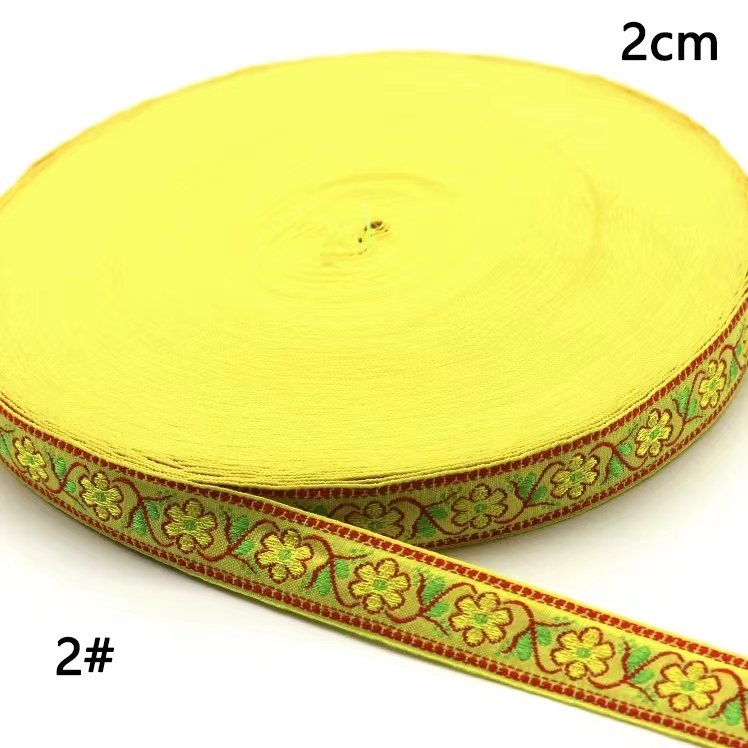 2cm National Ethnic Wind Jacquard Webbing flower embroidery nylon single face jacquard trimming for bag
