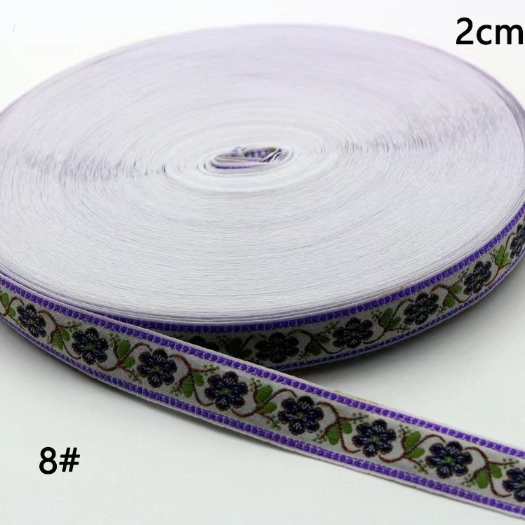 2cm National Ethnic Wind Jacquard Webbing flower embroidery nylon single face jacquard trimming for bag