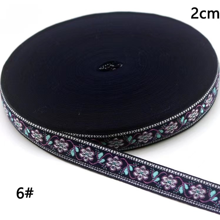 2cm National Ethnic Wind Jacquard Webbing flower embroidery nylon single face jacquard trimming for bag