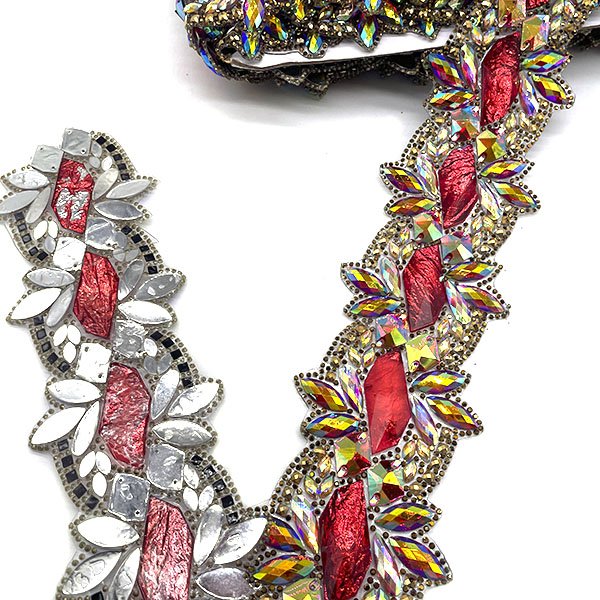 2024 Iron on Colorful AB Rhinestone Trim Chain Strass Banding Hot fix Resin Applique for Carnival Clothes Crafts