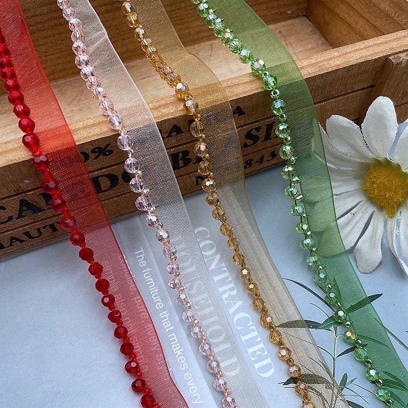 Wholesale 1CM Colored Crystal Rhinestone Embroidery Lace Trim beaded Edge Garment Accessories