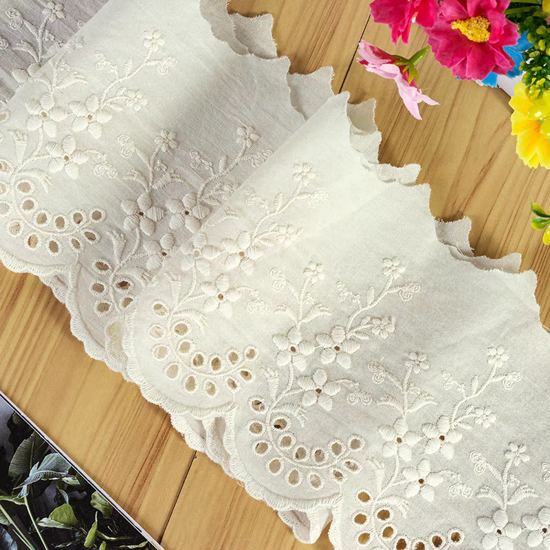 Narrow Eyelet Cotton Lace Trimming Embroidery White Black 100% Cotton Lace Trim Fabric Lace For Women Dress Garment