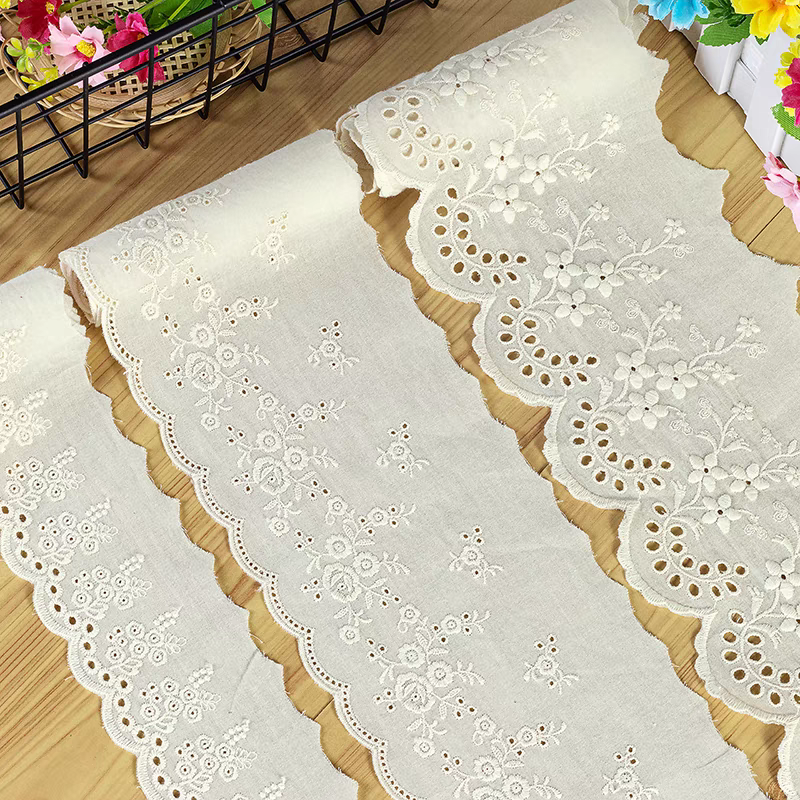 Narrow Eyelet Cotton Lace Trimming Embroidery White Black 100% Cotton Lace Trim Fabric Lace For Women Dress Garment