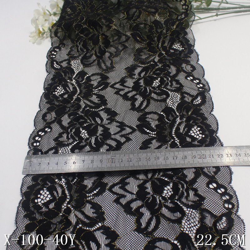 Wholesale Good Quality Soft 22cm Stretch Black Mesh Lace Trim exquisite twinkling flower lace with metal wire for Underwear