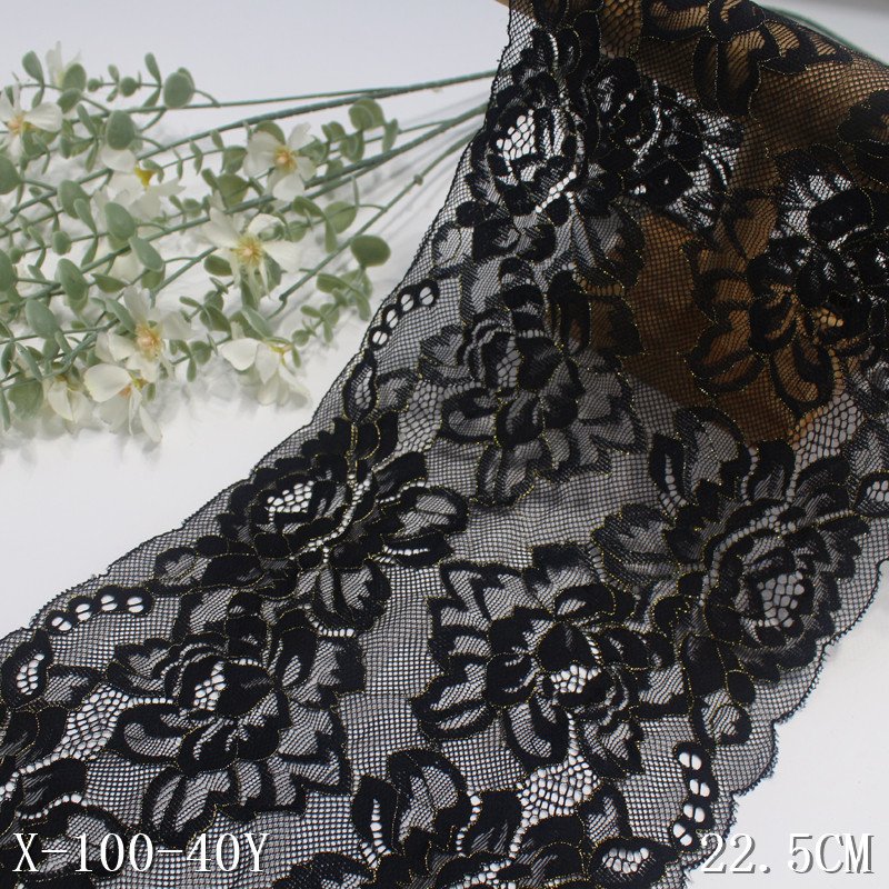 Wholesale Good Quality Soft 22cm Stretch Black Mesh Lace Trim exquisite twinkling flower lace with metal wire for Underwear
