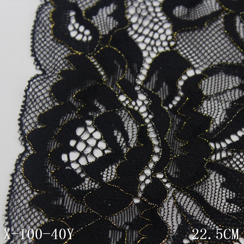 Wholesale Good Quality Soft 22cm Stretch Black Mesh Lace Trim exquisite twinkling flower lace with metal wire for Underwear