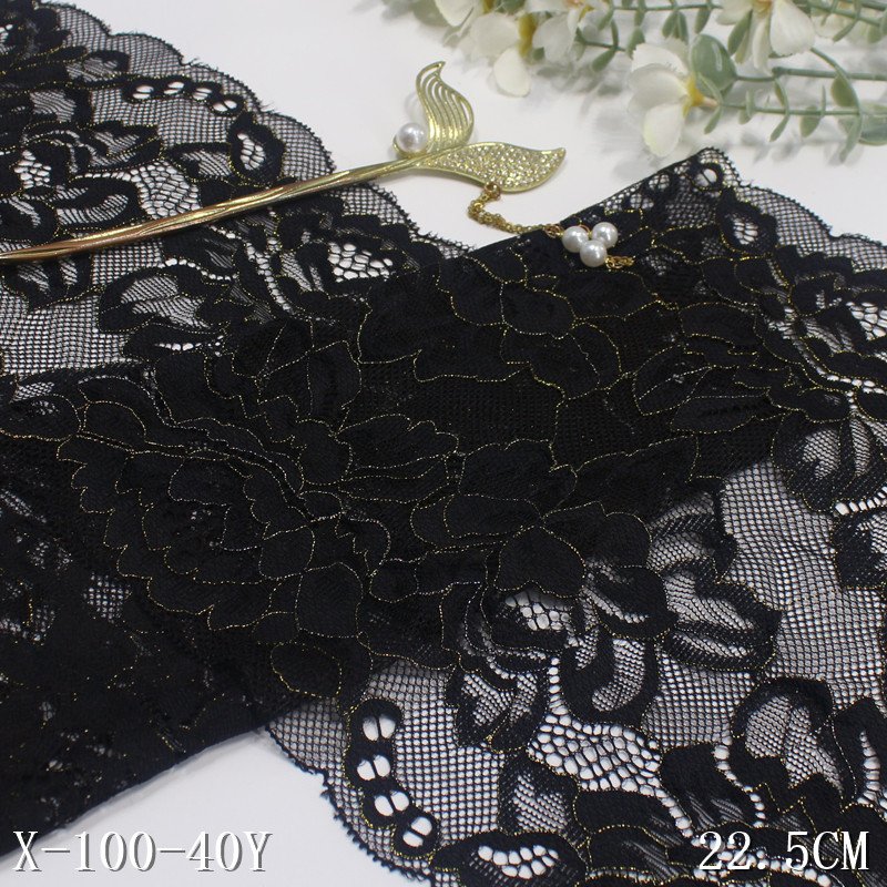 Wholesale Good Quality Soft 22cm Stretch Black Mesh Lace Trim exquisite twinkling flower lace with metal wire for Underwear