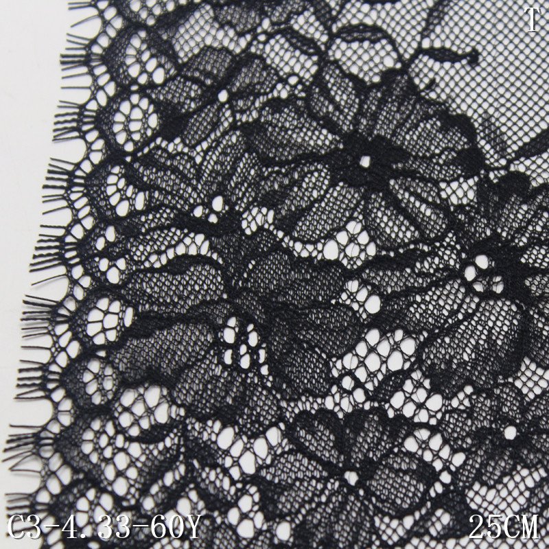 25cm black flower chantilly style French lace trim for clothing accessories soft eyelash dress lace fabric