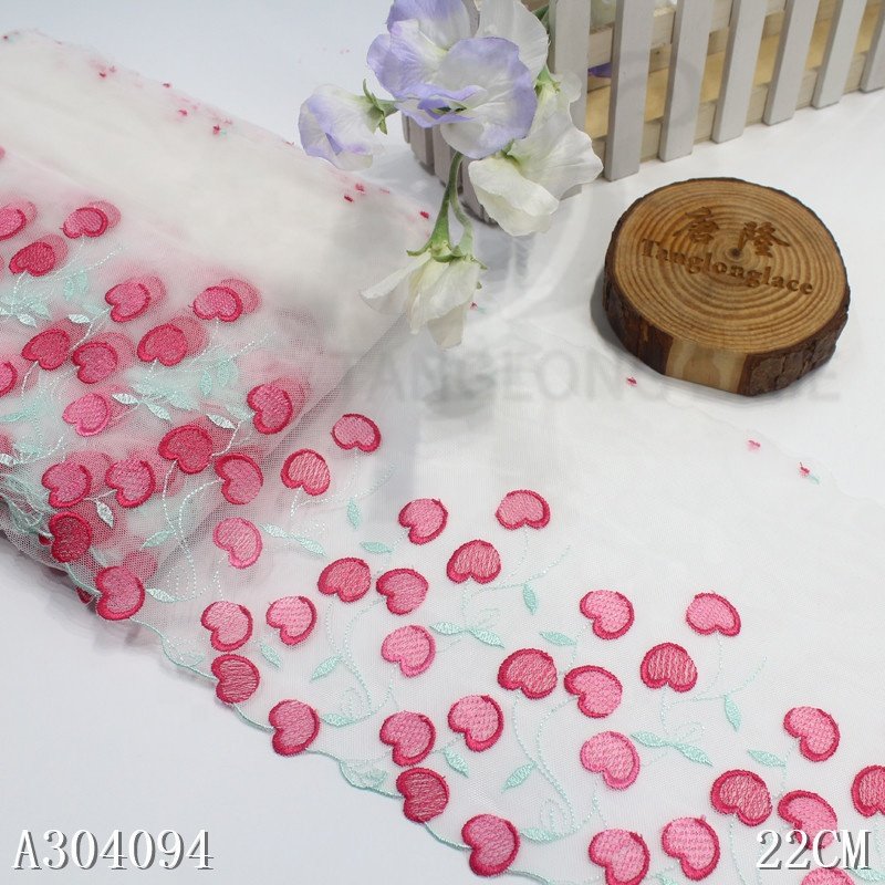 2024 new summer sweet cherry design high quality white embroidery lace trim for lingerie bra