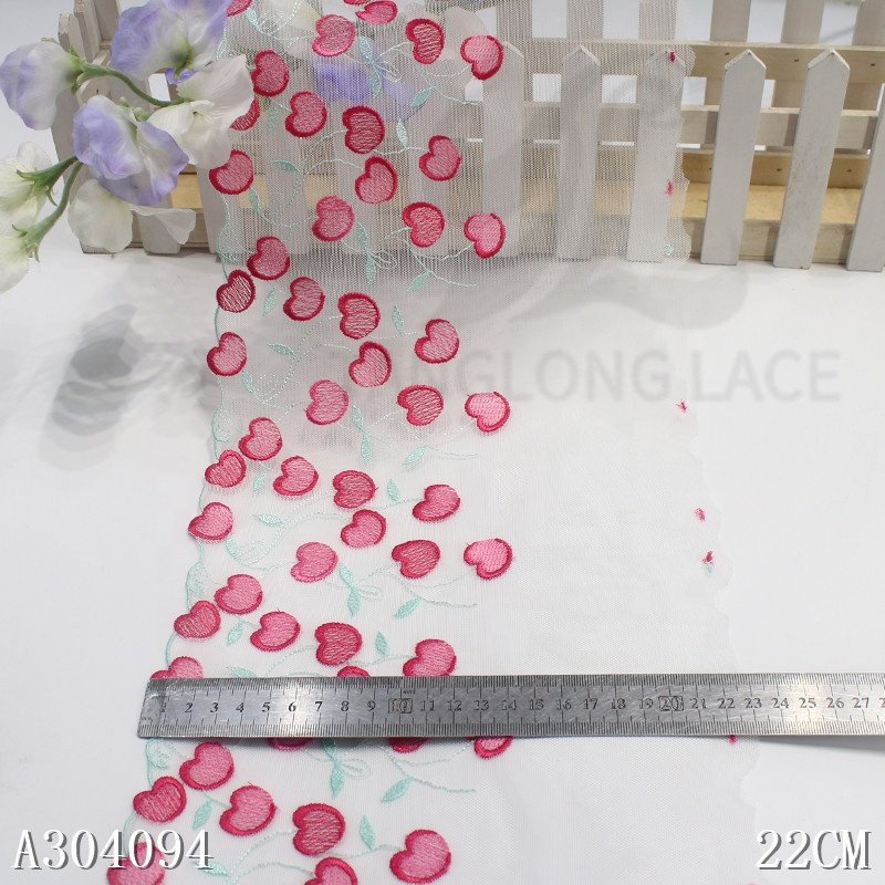 2024 new summer sweet cherry design high quality white embroidery lace trim for lingerie bra