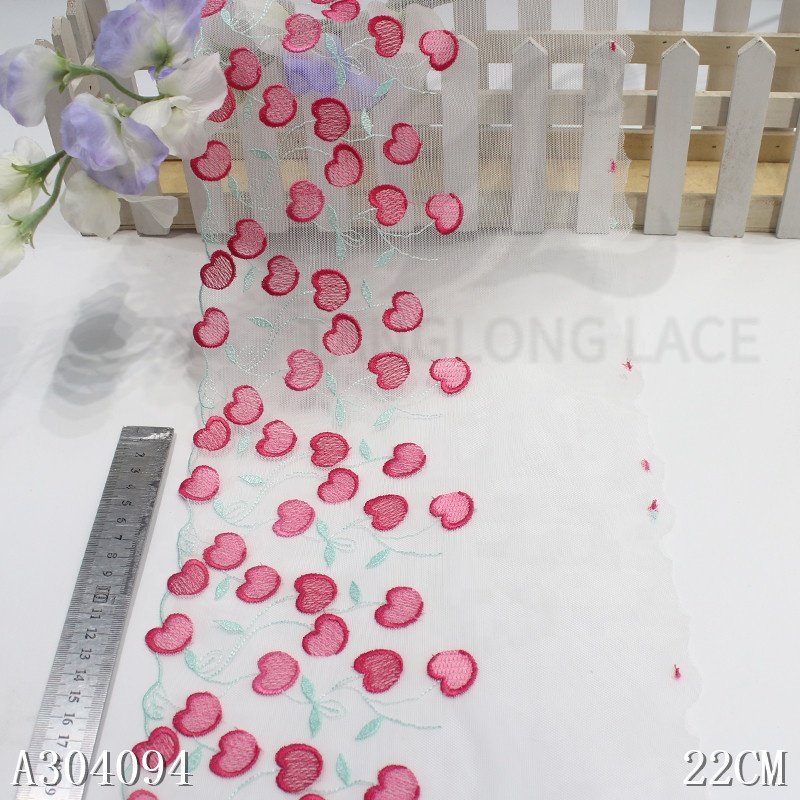 2024 new summer sweet cherry design high quality white embroidery lace trim for lingerie bra