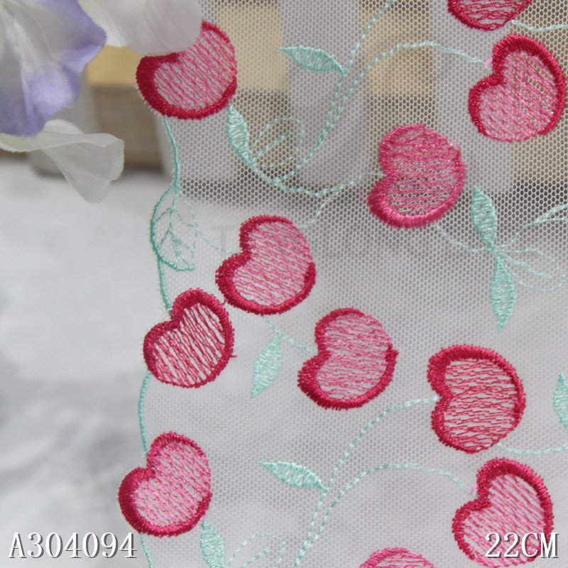 2024 new summer sweet cherry design high quality white embroidery lace trim for lingerie bra