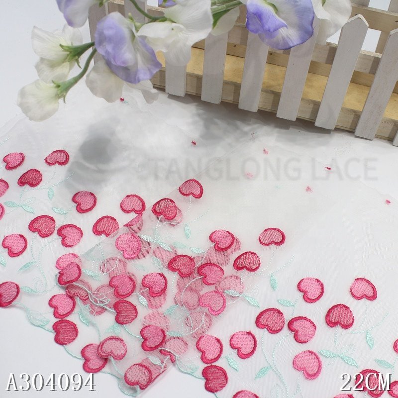 2024 new summer sweet cherry design high quality white embroidery lace trim for lingerie bra