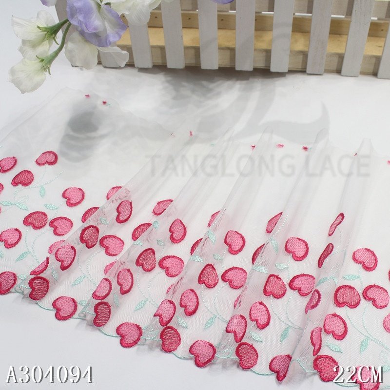 2024 new summer sweet cherry design high quality white embroidery lace trim for lingerie bra