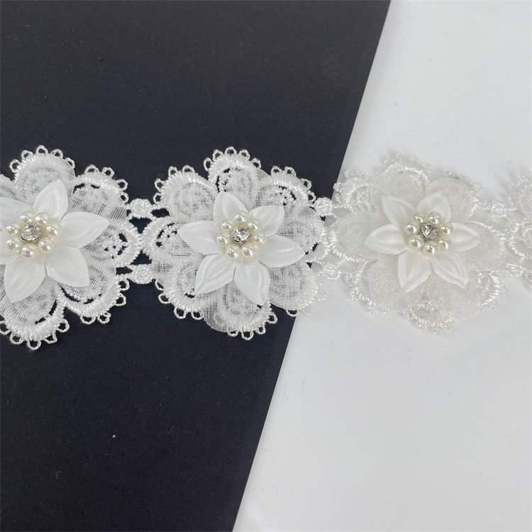 Luxury sew on handmade beaded pearl embroidery lace trim 3D