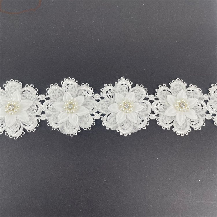 Luxury sew on handmade beaded pearl embroidery lace trim 3D