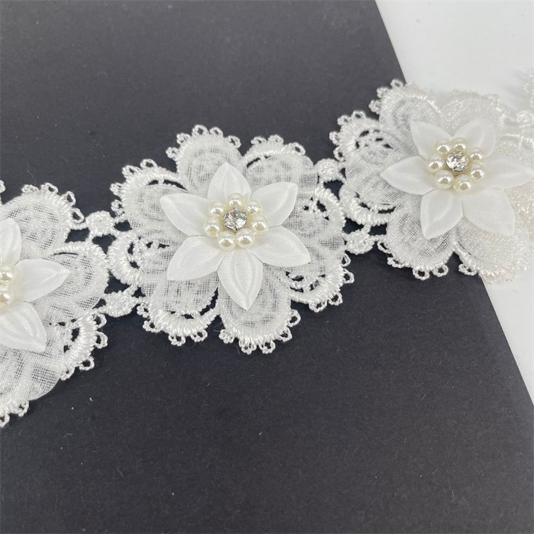 Luxury sew on handmade beaded pearl embroidery lace trim 3D