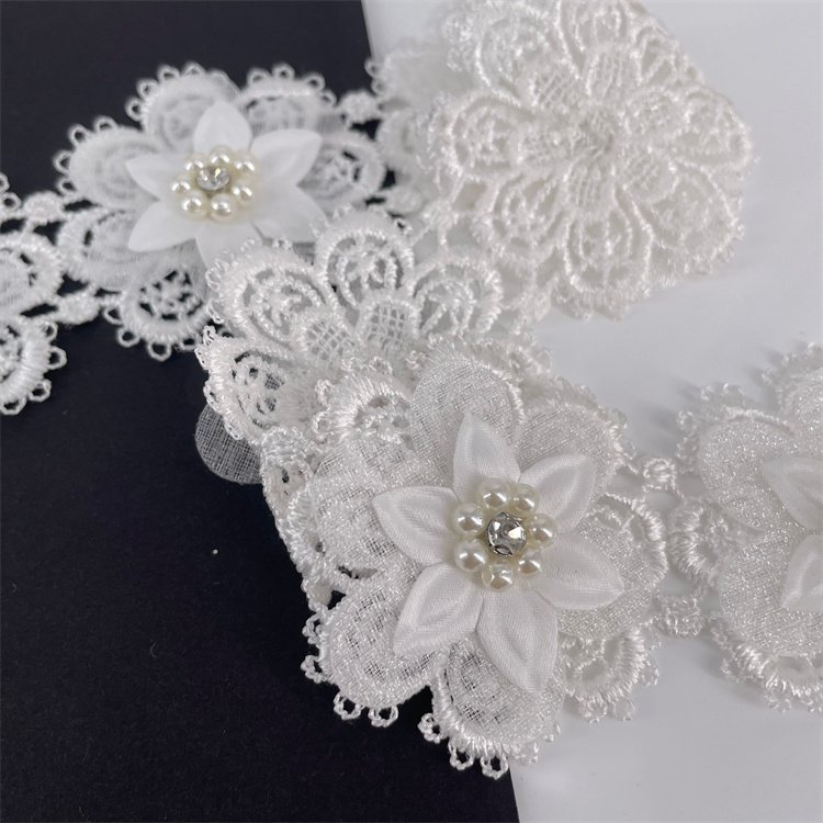 Luxury sew on handmade beaded pearl embroidery lace trim 3D