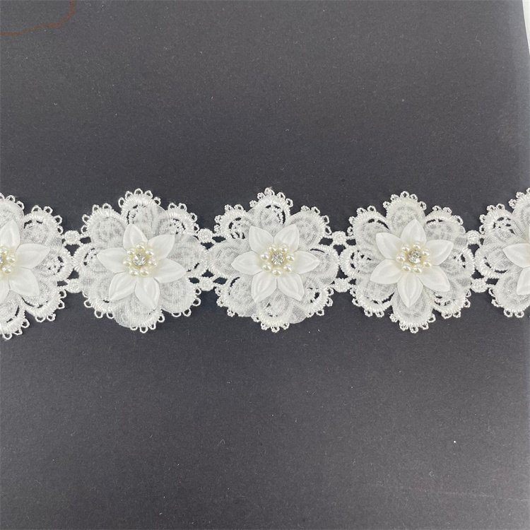 Luxury sew on handmade beaded pearl embroidery lace trim 3D