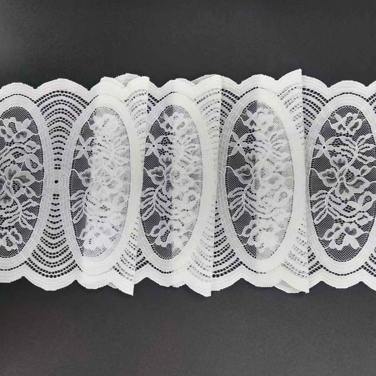 21cm Width High Stretch Sequence Lace Trim White Voile Nylon Spandex Lace Fabric For Women's Bra Sexy