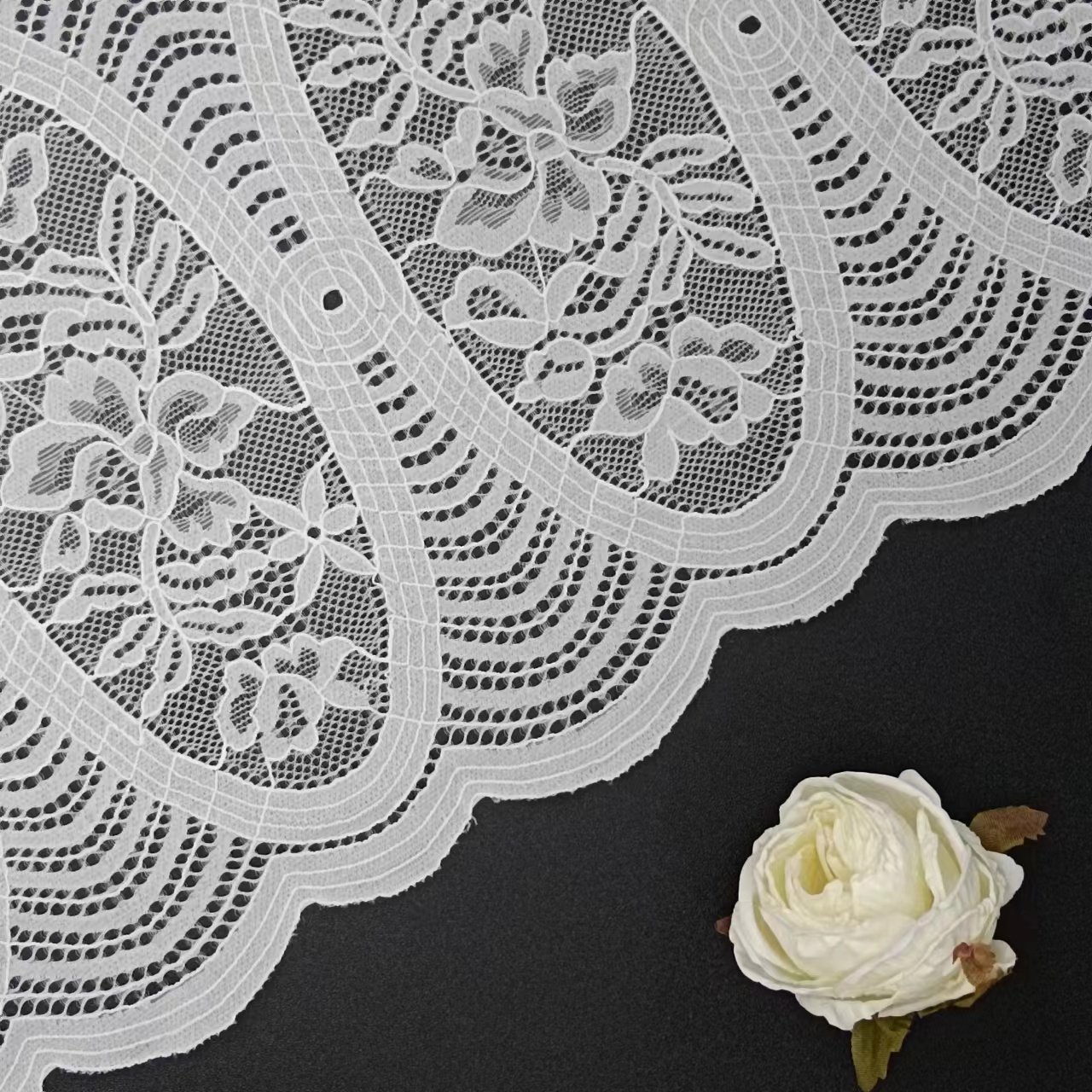 21cm Width High Stretch Sequence Lace Trim White Voile Nylon Spandex Lace Fabric For Women's Bra Sexy