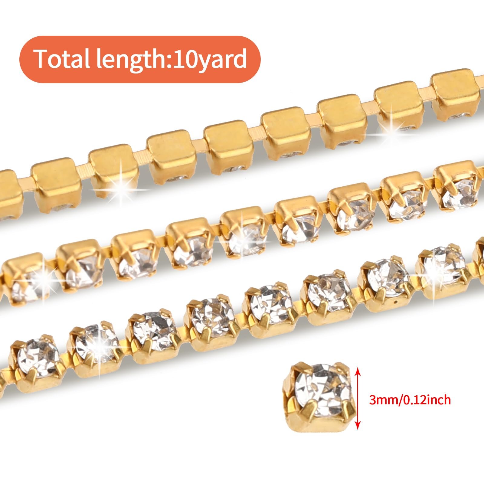 Custom White Rhinestone with Gold Base Trim Crystal Chain Trim for Sewing Crafts Jewelry Make Bouquet Clothes DIY Decor