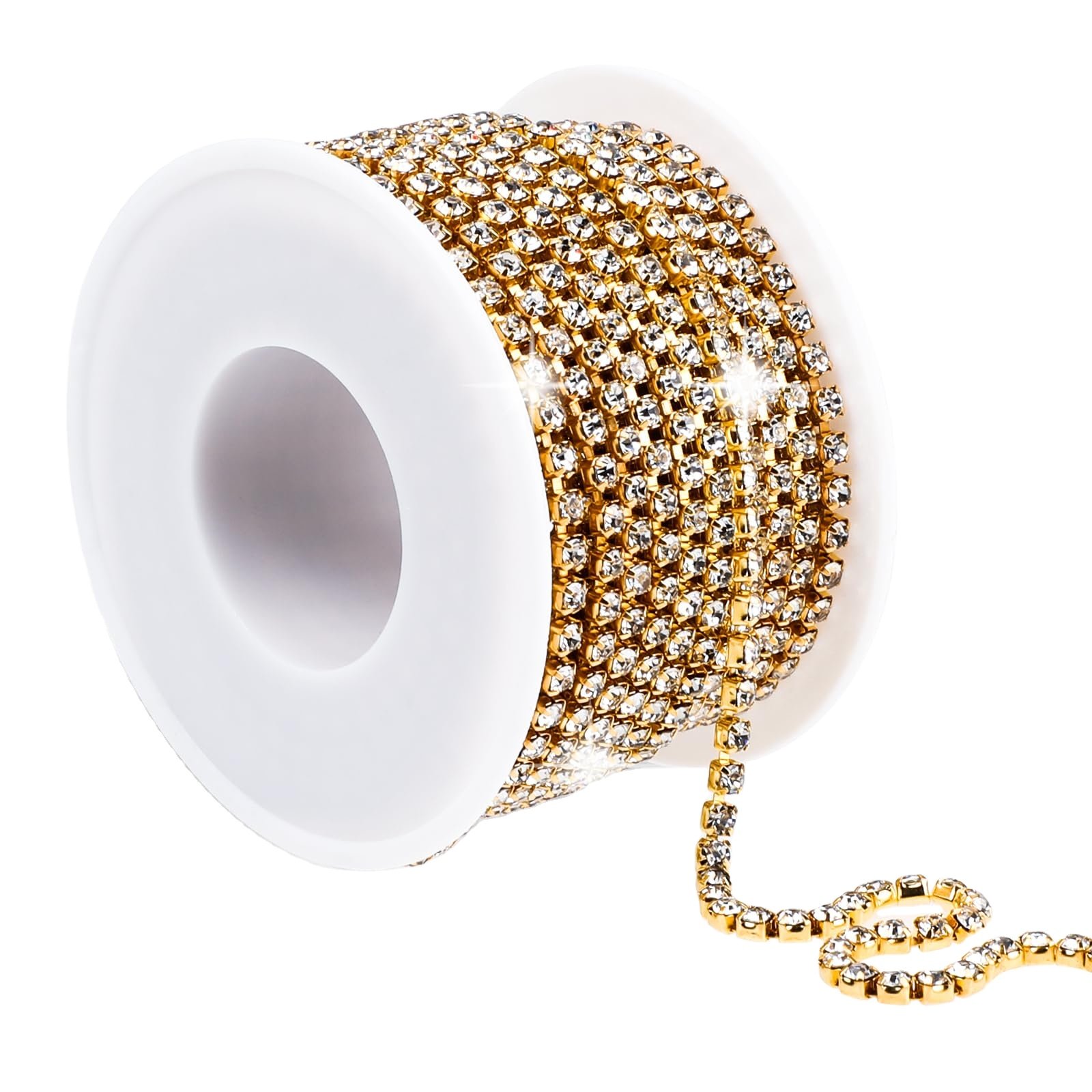 Custom White Rhinestone with Gold Base Trim Crystal Chain Trim for Sewing Crafts Jewelry Make Bouquet Clothes DIY Decor