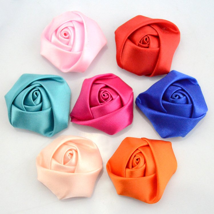 Wholesale 3.5cm handmade small rose satin ribbon flowers trimming decoration