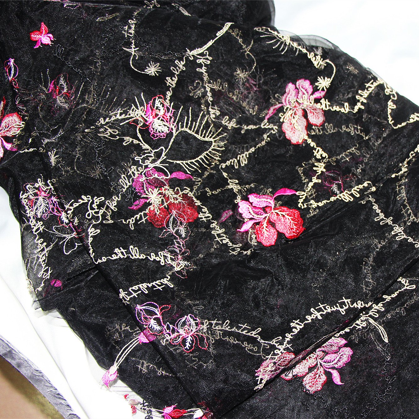 Latest OEM 3D Embroidery Net Lace Colorful Flower Tulle Lace Trim Black Black Mesh Lace Fabrics For Dress Garment Party
