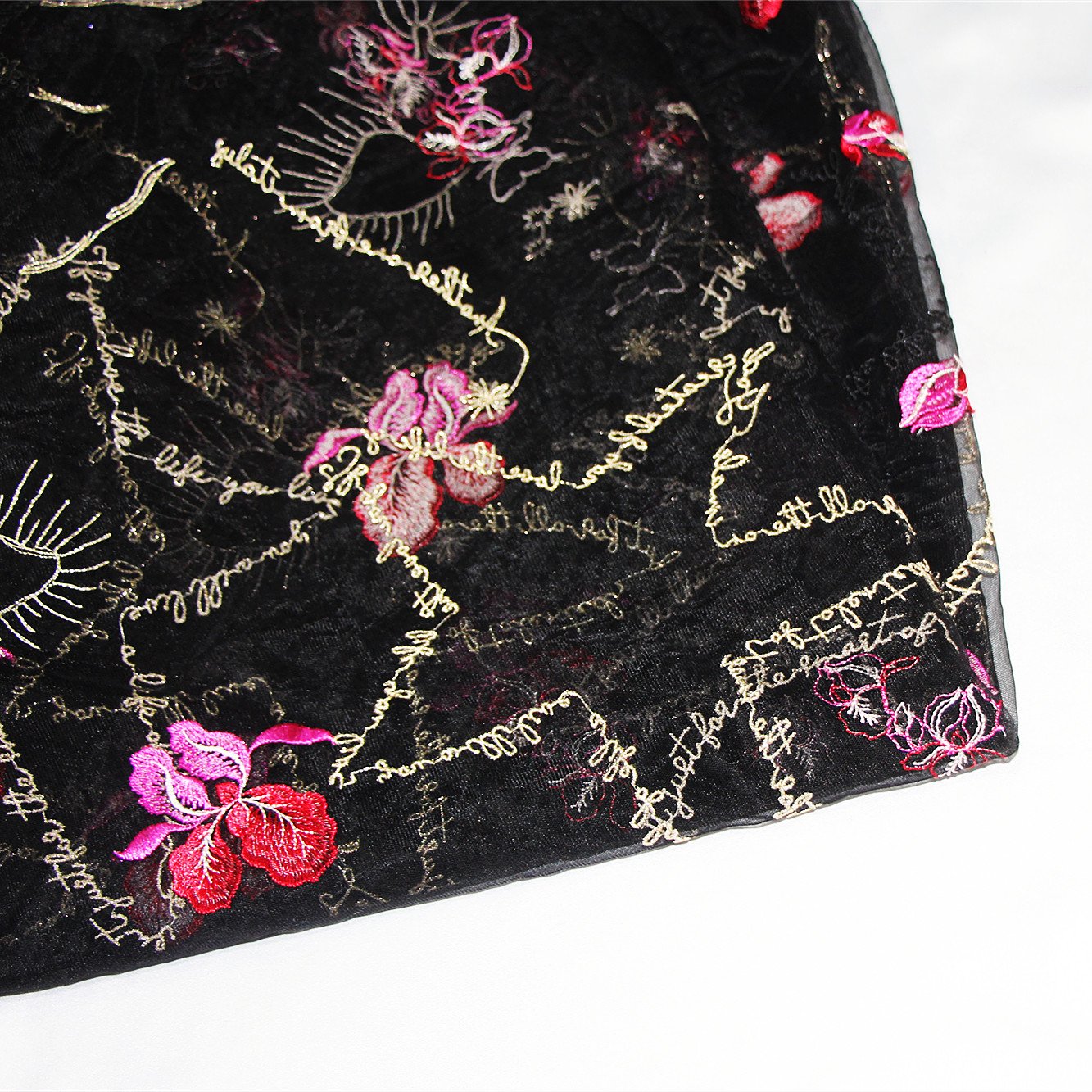 Latest OEM 3D Embroidery Net Lace Colorful Flower Tulle Lace Trim Black Black Mesh Lace Fabrics For Dress Garment Party