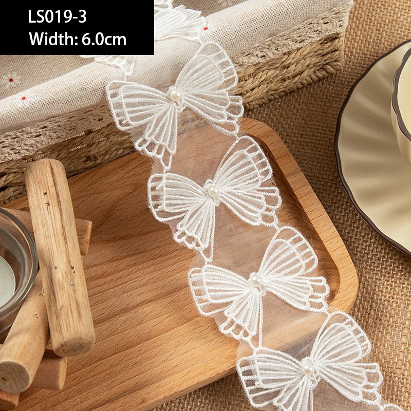 Fashion White Simple Double Layer Butterfly Tulle Guipure Lace Embroidery Lace Fabric Bow Ribbon Lace Trim For Sewing