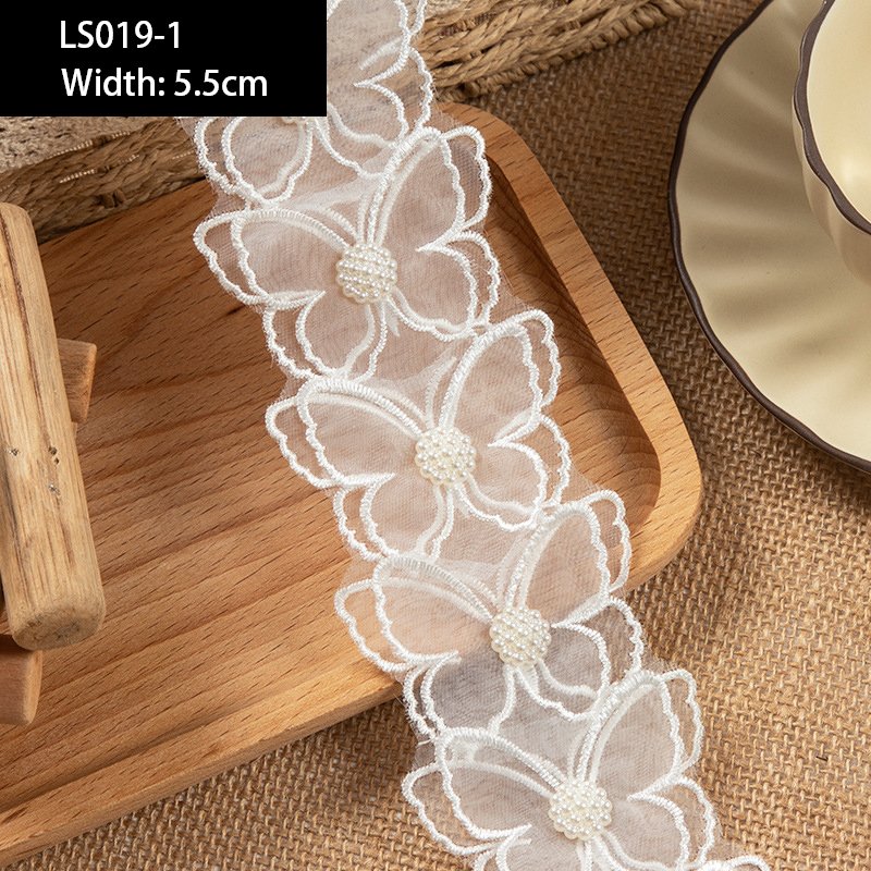 Fashion White Simple Double Layer Butterfly Tulle Guipure Lace Embroidery Lace Fabric Bow Ribbon Lace Trim For Sewing