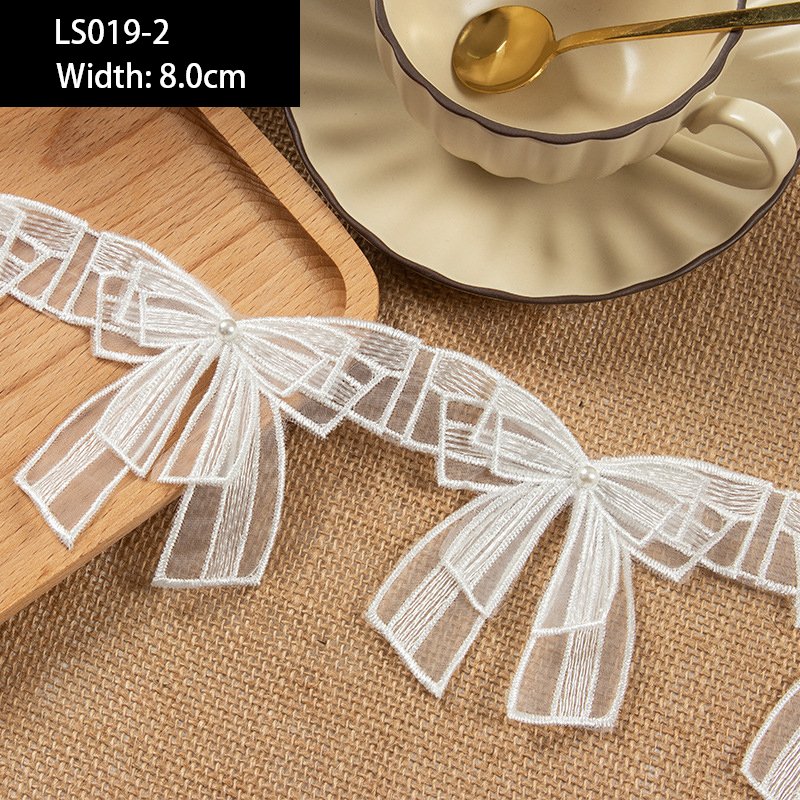 Fashion White Simple Double Layer Butterfly Tulle Guipure Lace Embroidery Lace Fabric Bow Ribbon Lace Trim For Sewing