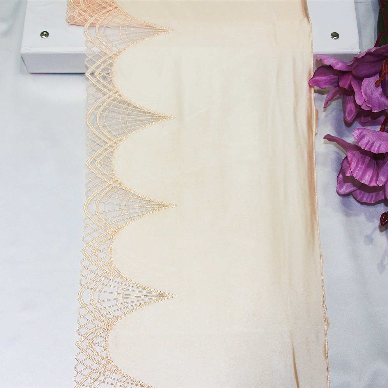 Romantic 21cm Nude Satin Cloth Laces Fabric 3 Colors Rose Flower Embroidery Lace Trim for Bra Dress
