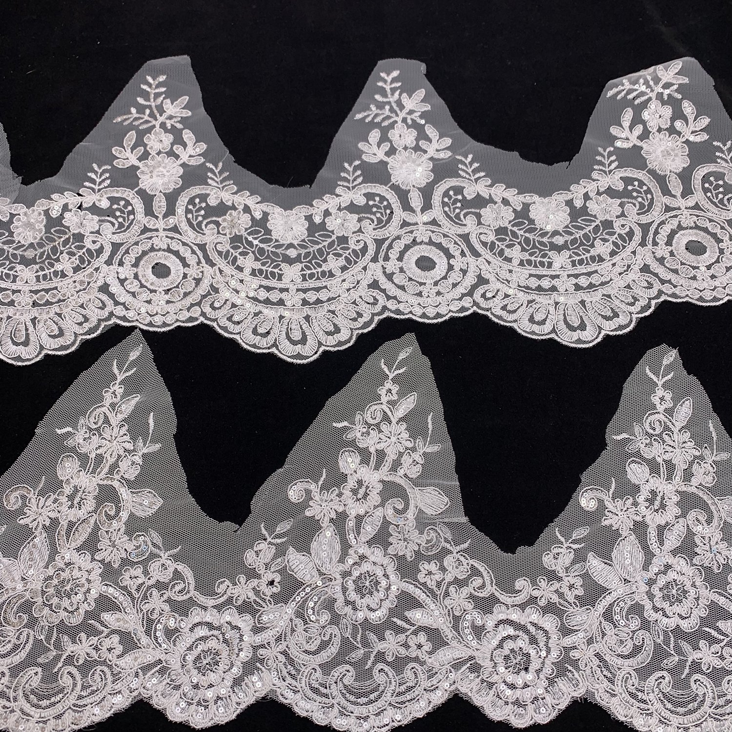 Custom Mesh Polyester Shiny Encaje Fancy Tulle Embroidery Organza Sequin Lace Trim